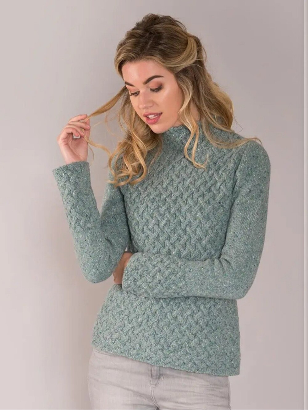 Irelandseye Womens Small Trellis Sweater Wool Cashmere Cable Turtleneck Ireland